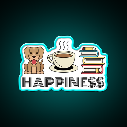 Happiness Dogs Coffee Books Motivation Led Neon Sign Espresso Bar Art Rgb Color