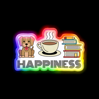 Happiness Dogs Coffee Books Motivation Led Neon Sign Espresso Bar Art Rgb Color