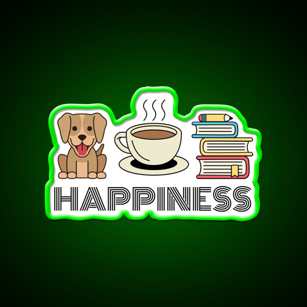 Happiness Dogs Coffee Books Motivation Led Neon Sign Espresso Bar Art Rgb Color