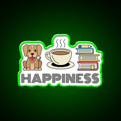 Happiness Dogs Coffee Books Motivation Led Neon Sign Espresso Bar Art Rgb Color