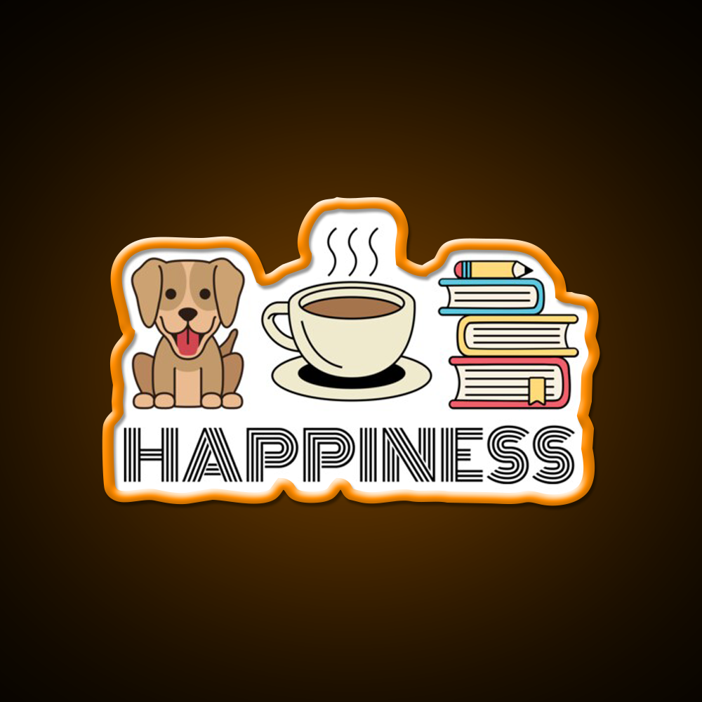 Happiness Dogs Coffee Books Motivation Led Neon Sign Espresso Bar Art Rgb Color