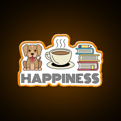 Happiness Dogs Coffee Books Motivation Led Neon Sign Espresso Bar Art Rgb Color