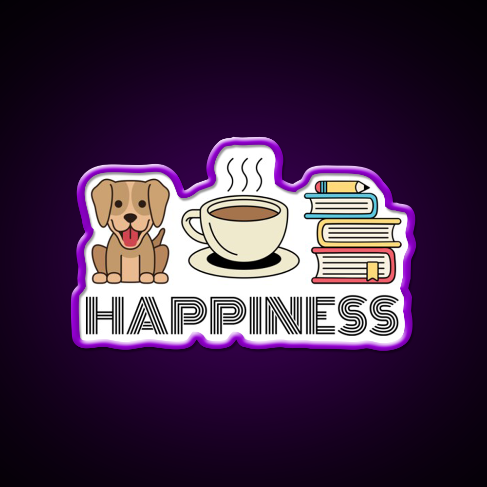 Happiness Dogs Coffee Books Motivation Led Neon Sign Espresso Bar Art Rgb Color