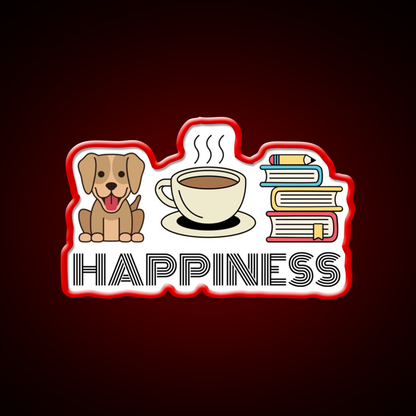 Happiness Dogs Coffee Books Motivation Led Neon Sign Espresso Bar Art Rgb Color