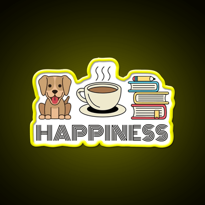 Happiness Dogs Coffee Books Motivation Led Neon Sign Espresso Bar Art Rgb Color - Shineneon