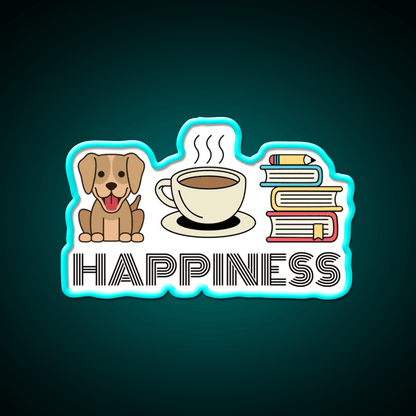 Happiness Dogs Coffee Books Motivation Led Neon Sign Espresso Bar Art Rgb Color - Shineneon