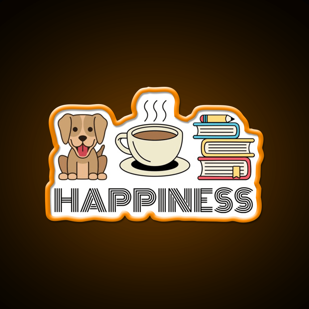Happiness Dogs Coffee Books Motivation Led Neon Sign Espresso Bar Art Rgb Color - Shineneon