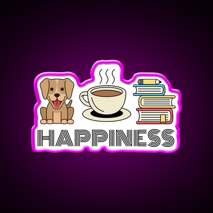 Happiness Dogs Coffee Books Motivation Led Neon Sign Espresso Bar Art Rgb Color - Shineneon