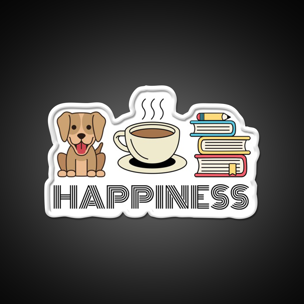 Happiness Dogs Coffee Books Motivation Led Neon Sign Espresso Bar Art Rgb Color
