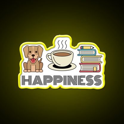 Happiness Dogs Coffee Books Motivation Led Neon Sign Espresso Bar Art Rgb Color