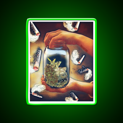 Happiness In A Jar Hemp Inspired Green Leaf Led Neon Sign Rgb Color