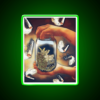 Happiness In A Jar Hemp Inspired Green Leaf Led Neon Sign Rgb Color - Shineneon
