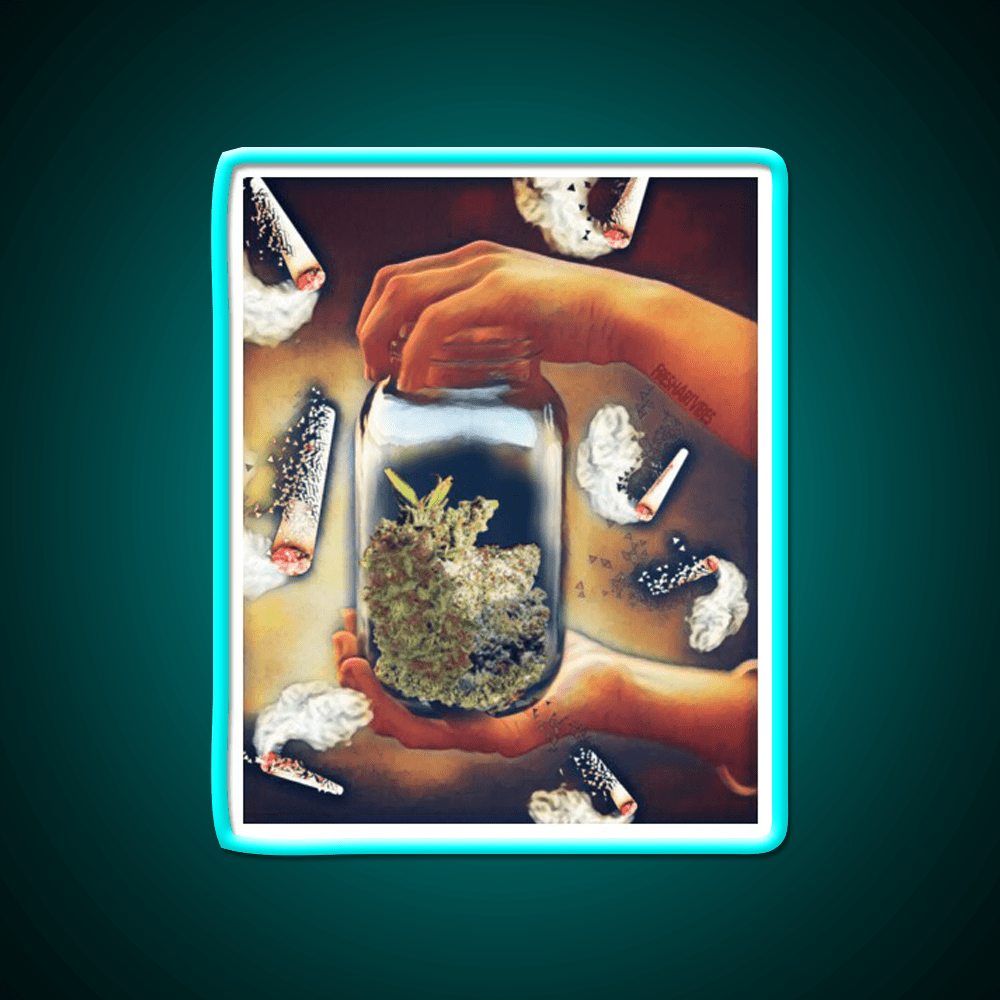Happiness In A Jar Hemp Inspired Green Leaf Led Neon Sign Rgb Color - Shineneon