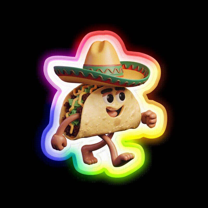 Happy 3D Taco In Festive Sombrero Taco Led Neon Sign Rgb Color - LED neon sign close-up detail