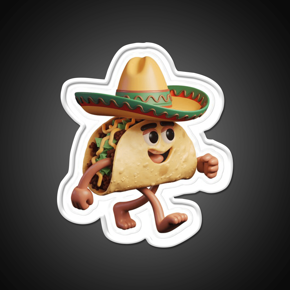 Happy 3D Taco In Festive Sombrero Taco Led Neon Sign Rgb Color - Shineneon