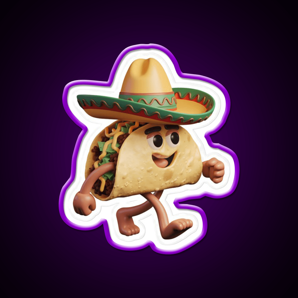 Happy 3D Taco In Festive Sombrero Taco Led Neon Sign Rgb Color - Shineneon