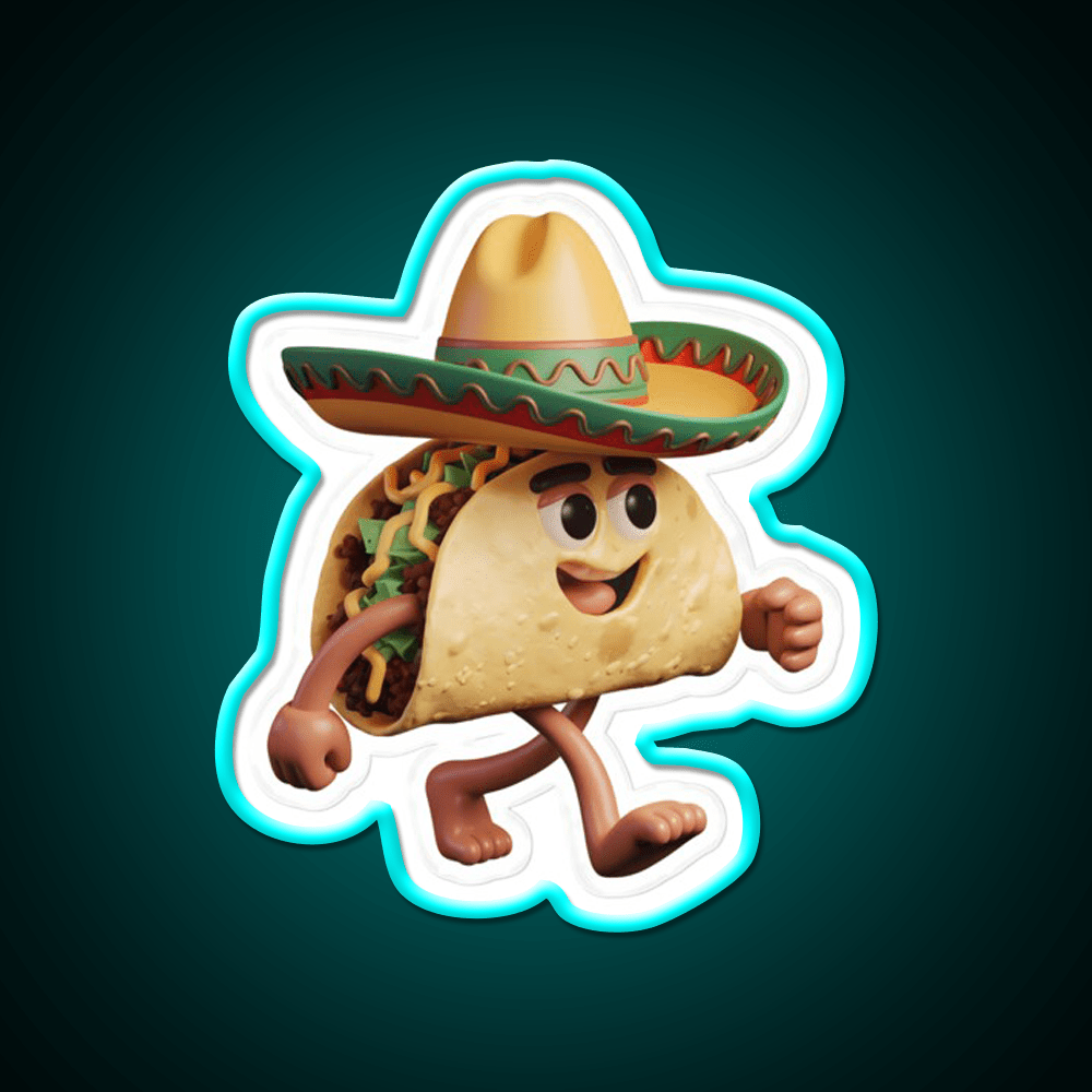 Happy 3D Taco In Festive Sombrero Taco Led Neon Sign Rgb Color - Shineneon