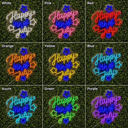 Happy 4th Of July LED Neon Sign day and night comparison
