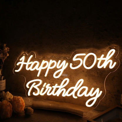 Happy 50th Birthday Yellow Led Neon Sign - Shineneon