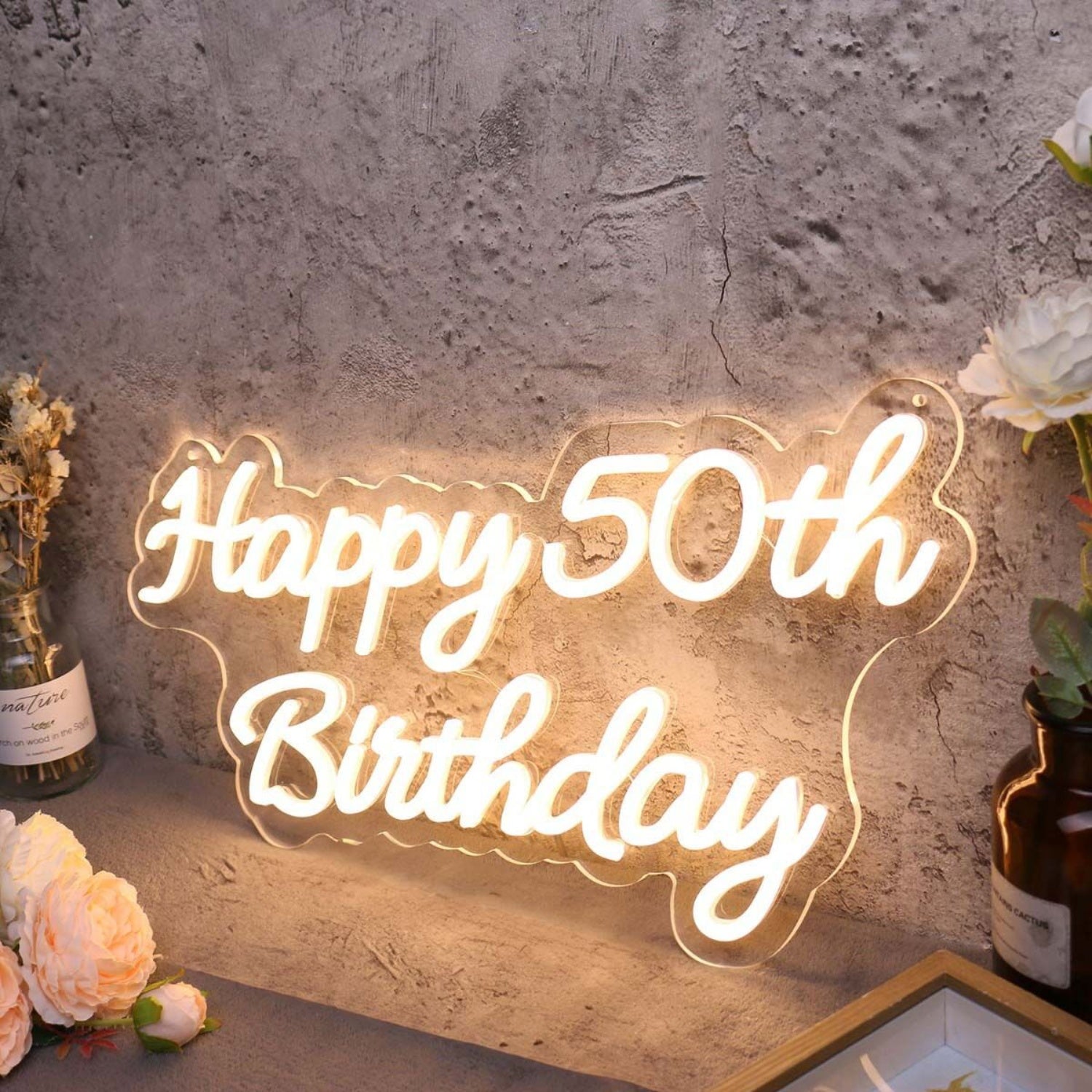 Happy 50th Birthday Yellow Led Neon Sign - Shineneon
