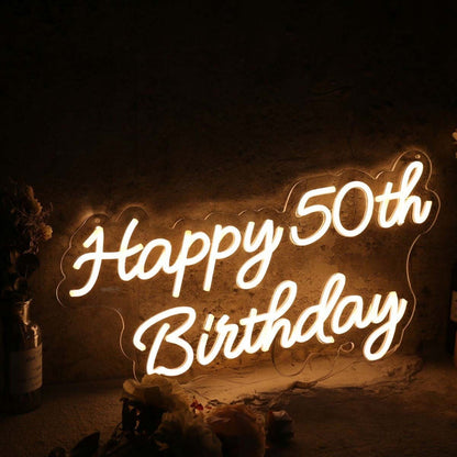 Happy 50th Birthday Yellow Led Neon Sign - Shineneon