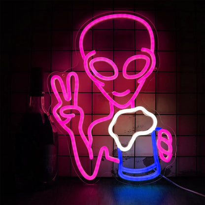 Happy Alien Drinking Led Neon Sign - Shineneon