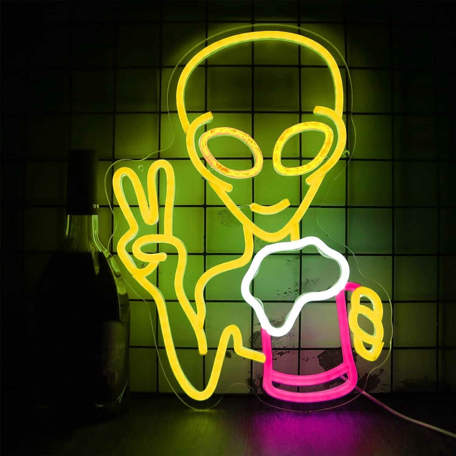 Happy Alien Drinking Led Neon Sign - Shineneon