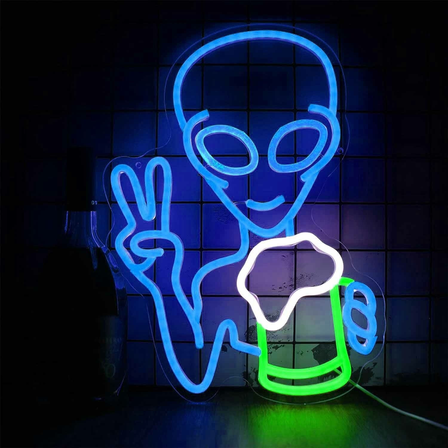 Happy Alien Drinking Led Neon Sign - Shineneon