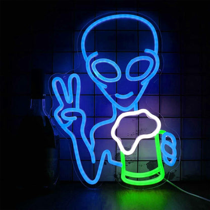 Happy Alien Drinking Led Neon Sign - Shineneon
