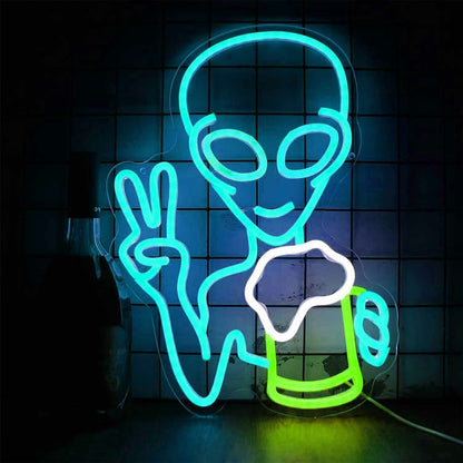 Happy Alien Drinking Led Neon Sign - Shineneon
