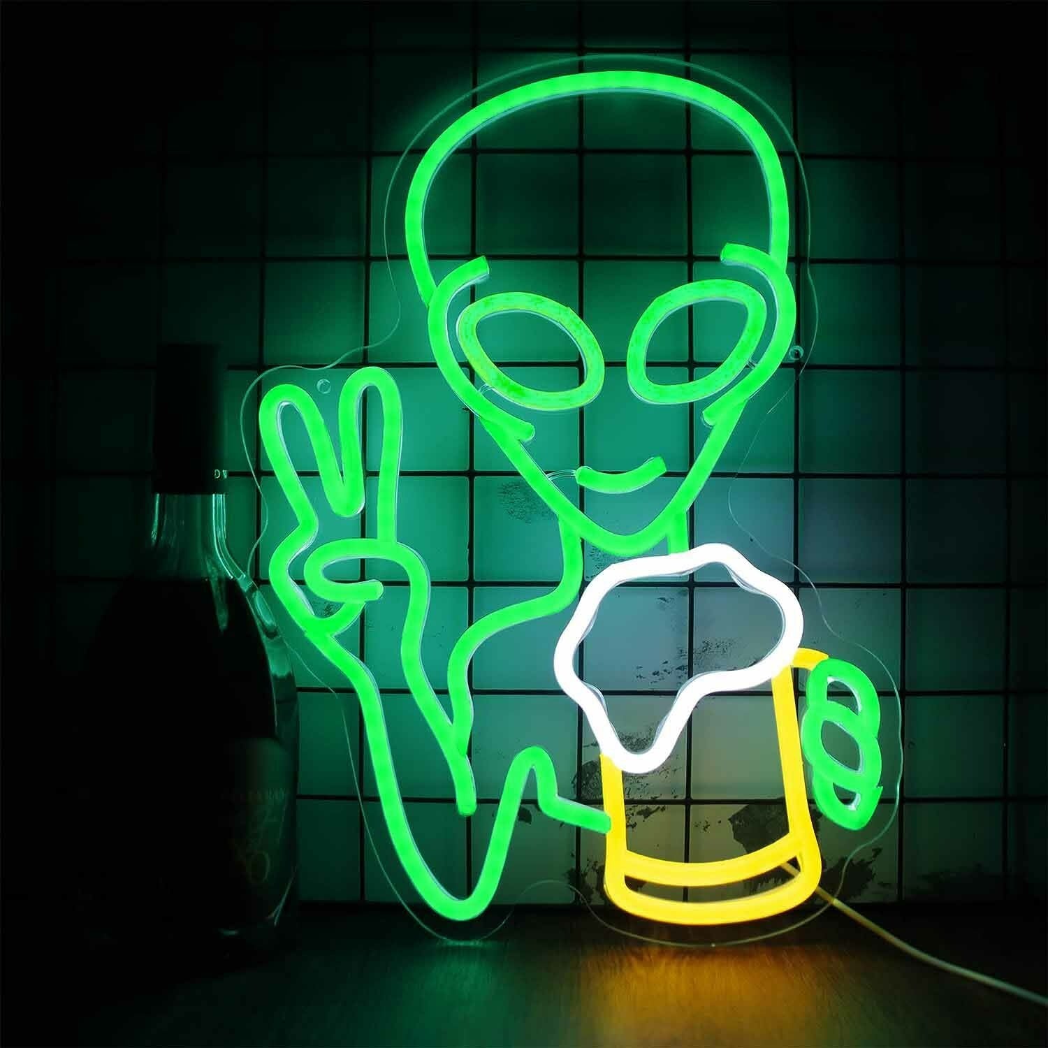 Happy Alien Drinking Led Neon Sign - Shineneon
