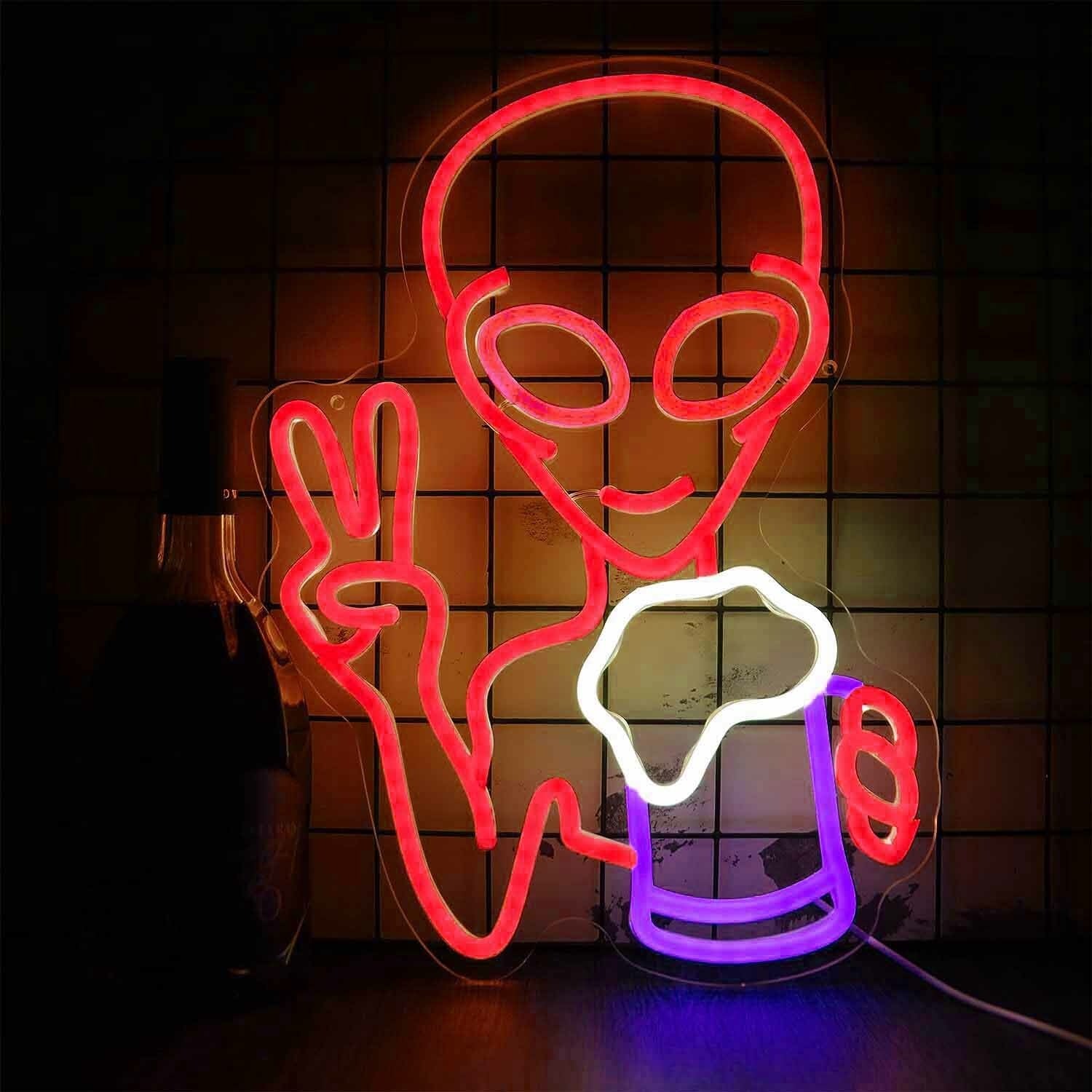 Happy Alien Drinking Led Neon Sign - Shineneon