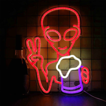Happy Alien Drinking Led Neon Sign - Shineneon