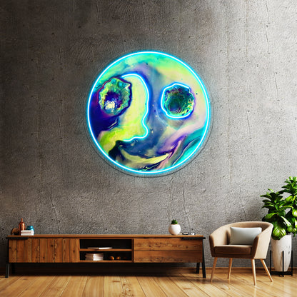 Happy Alien Influences Acrylic Pour Wall Artwork Neon Signs