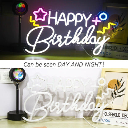 Happy Birthday 5v Usb Led Neon Sign With Star Wave Patterns Indoor Decor - Shineneon