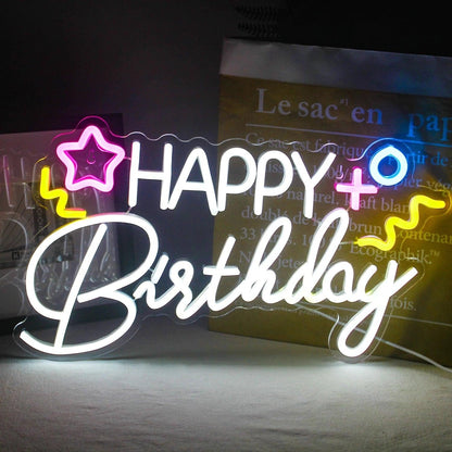 Happy Birthday 5v Usb Led Neon Sign With Star Wave Patterns Indoor Decor - Shineneon