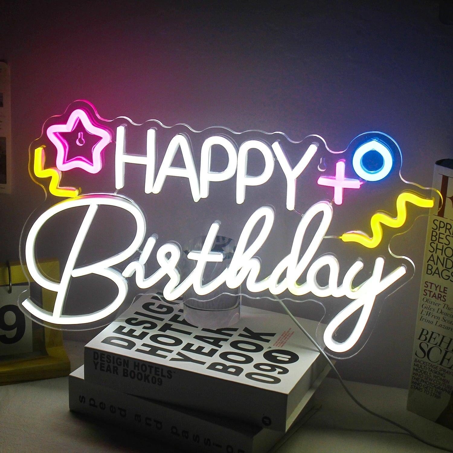 Happy Birthday 5v Usb Led Neon Sign With Star Wave Patterns Indoor Decor - Shineneon