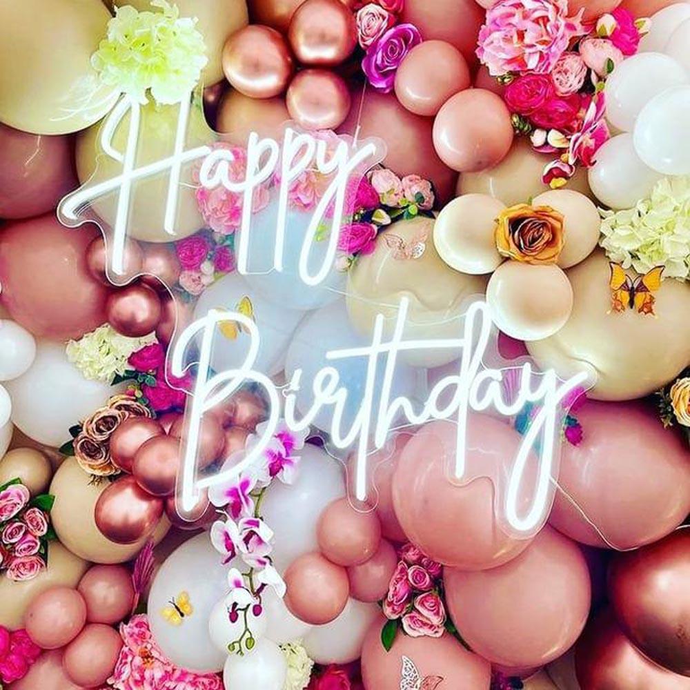 Happy Birthday Handwritten White Led Neon Sign For Birthday Party Decor | Shineneon