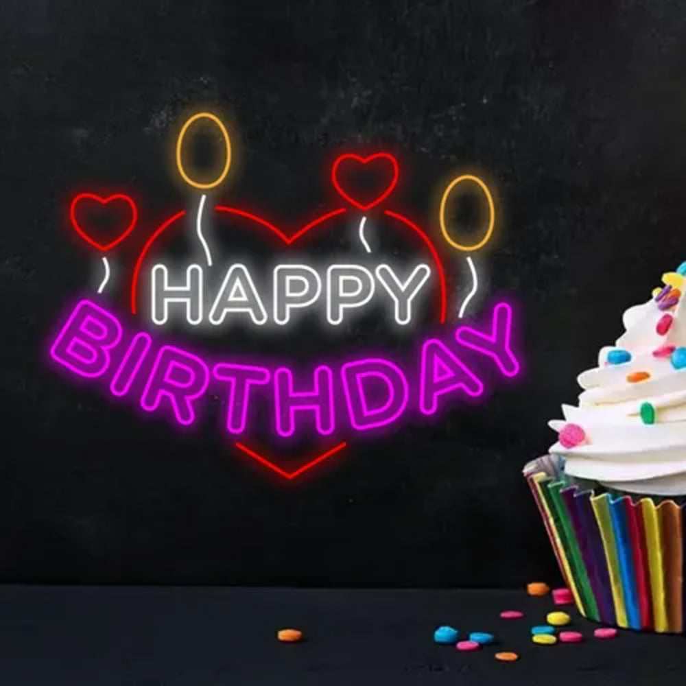 Happy Birthday Heart And Balloon Led Neon Sign | Shineneon