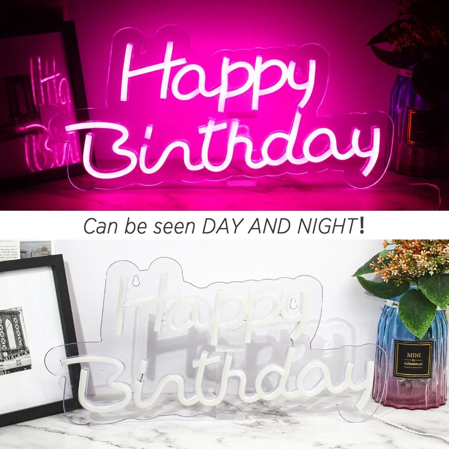 Happy Birthday Led Neon Sign Warm White Glow Indoor Party Decor - Shineneon