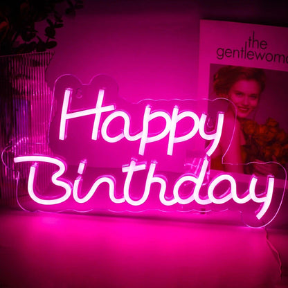 Happy Birthday Led Neon Sign Warm White Glow Indoor Party Decor - Shineneon