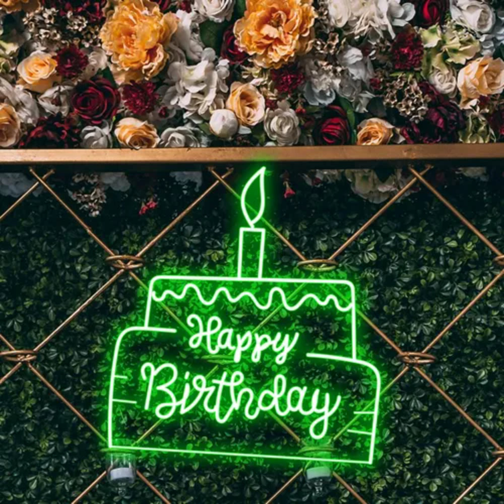 Happy Birthday Text In Big Cake Led Neon Sign | Shineneon