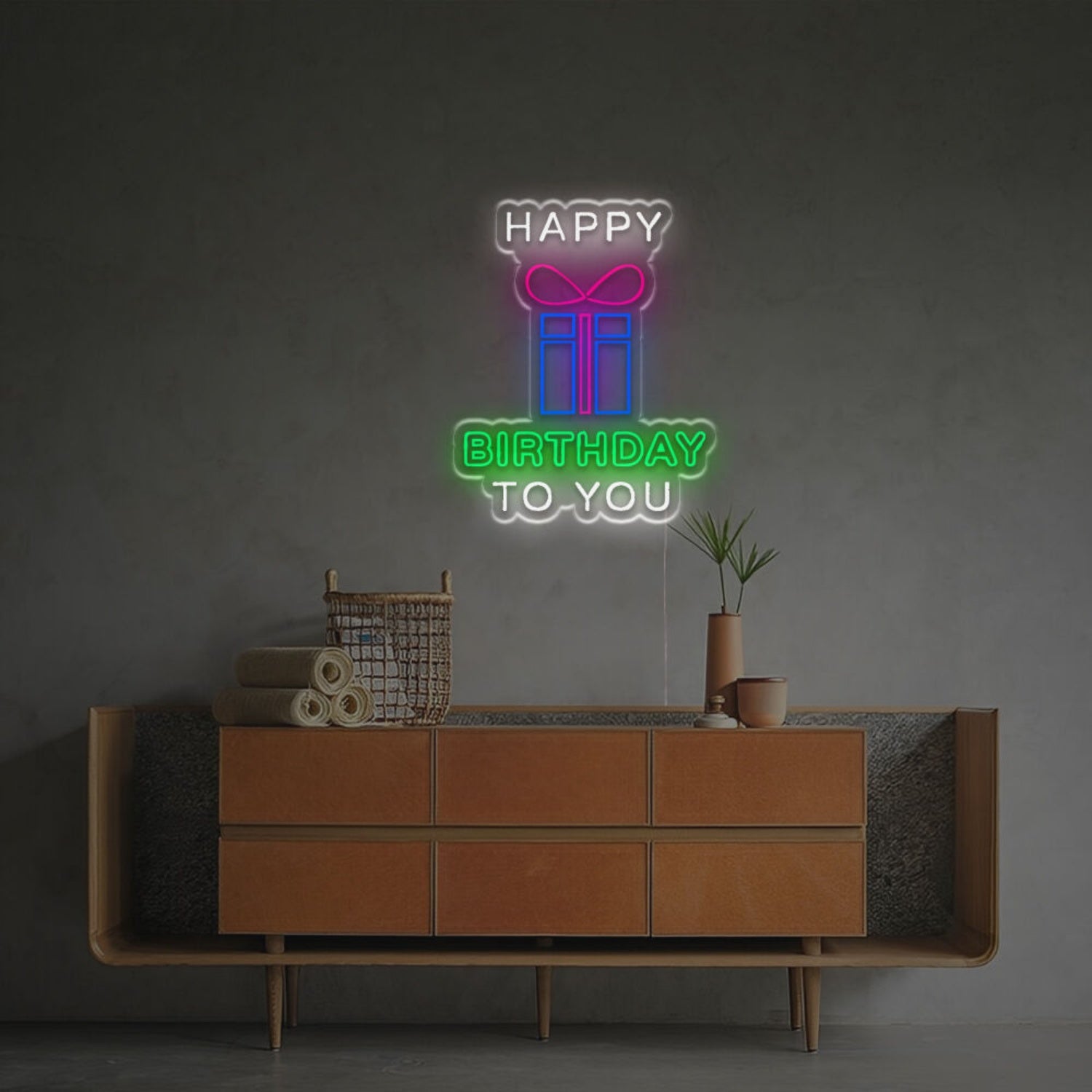 Happy Birthday To You With Present Led Neon Sign | Shineneon