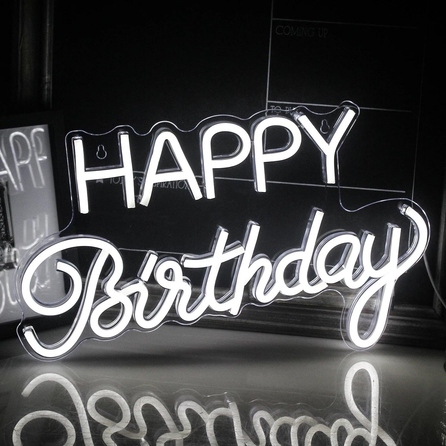 Happy Birthday Warm White Led Neon Sign Elegant Font Indoor Celebration - Shineneon