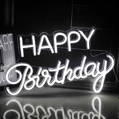 Happy Birthday Warm White Led Neon Sign Elegant Font Indoor Celebration - Shineneon