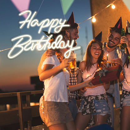 Happy Birthday Warm Yellow Led Neon Sign For Indoor Party Decor - Shineneon