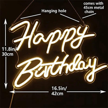 Happy Birthday Warm Yellow Led Neon Sign For Indoor Party Decor - Shineneon
