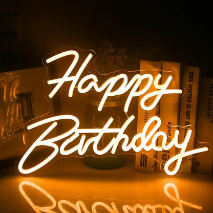 Happy Birthday Warm Yellow Led Neon Sign For Indoor Party Decor - Shineneon