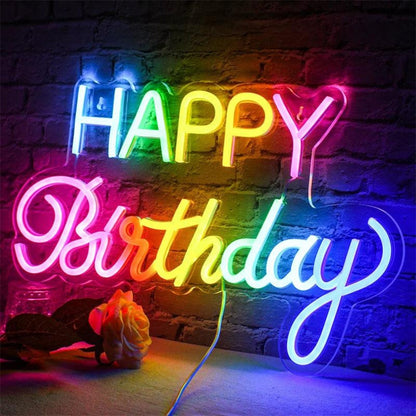 Happy Birthday White Glow Led Neon Sign Indoor Birthday Decor - Shineneon