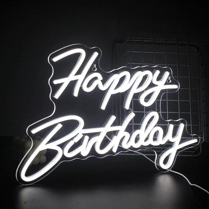 Happy Birthday White Glow Led Neon Sign Indoor Birthday Decor - Shineneon